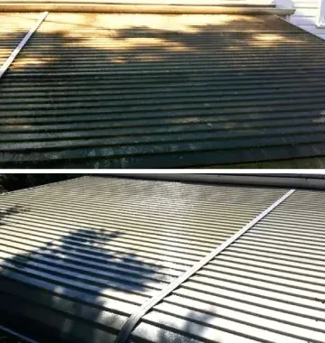 Metal roof shown before and after cleaning